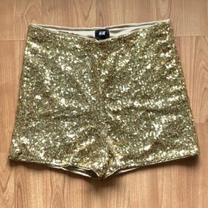 H&M High Waist Sequin Gold Shorts